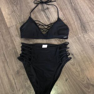 Black straps high waisted bikini